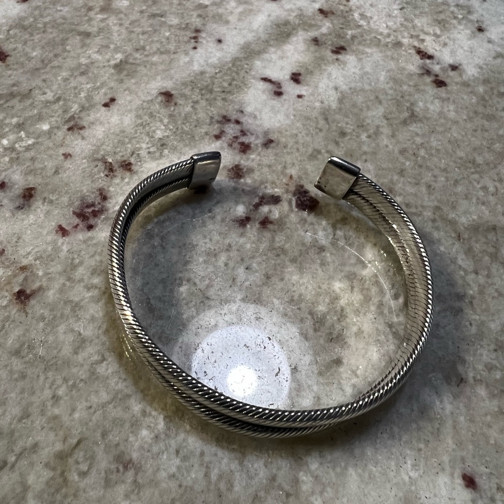 925 Sterling‎ Silver Double Row Twisted Cable Cuff Bracelet 27g